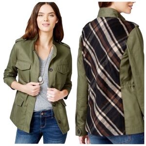 Lucky Brand Army Green Military Utility Plaid Jacket Large
